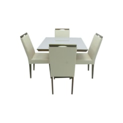 Conjunto De Mesa Eubeia Com Tampo De Vidro Nude 4 Cadeiras Lemnos Em Tecido Facto 90 X 90 Cm