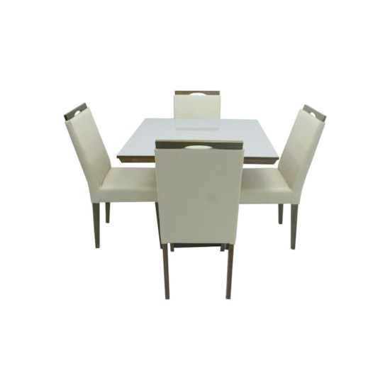 Conjunto De Mesa Eubeia Com Tampo De Vidro Nude 4 Cadeiras Lemnos Em Tecido Facto 90 X 90 Cm Conjunto De Mesa Eubeia Com Tampo De Vidro Nude 4 Cadeiras Lemnos Em Tecido Facto 90 X 90 Cm