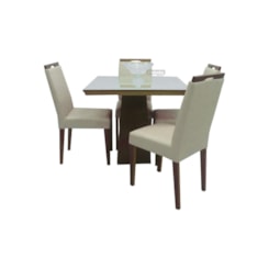 Conjunto De Mesa Eubeia Com Tampo De Vidro Nude 4 Cadeiras Lemnos Em Tecido Facto 90 X 90 Cm