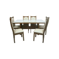 Conjunto De Mesa Lemnos Com Tampo De Vidro Nude + 6 Cadeiras Eubeia Em Tecido Facto 1,60 X 90Cm Conjunto De Mesa Lemnos Com Tampo De Vidro Nude + 6 Cadeiras Eubeia Em Tecido Facto 1,60 X 90Cm