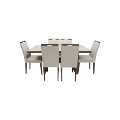 Conjunto De Mesa Lemnos Com Tampo De Vidro Nude + 6 Cadeiras Lemnos Em Tecido Facto 1,60 X 90 Cm