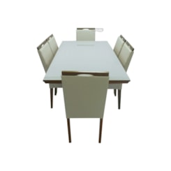 Conjunto De Mesa Lemnos Com Tampo De Vidro Nude + 6 Cadeiras Lemnos Em Tecido Facto 1,60 X 90 Cm Conjunto De Mesa Lemnos Com Tampo De Vidro Nude + 6 Cadeiras Lemnos Em Tecido Facto 1,60 X 90 Cm