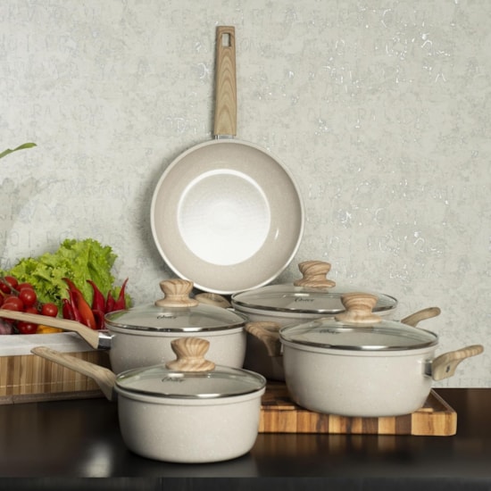 Conjunto De Panelas 5 Peças Marble Edition Oster Cinza Dust