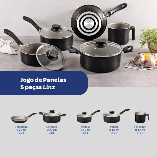 Conjunto De Panelas 5Pcs Linz Preto