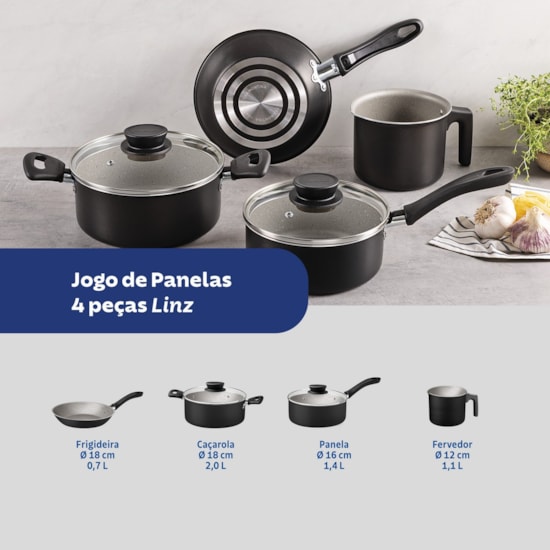 Conjunto De Panelas Linz 4Pcs  Preto