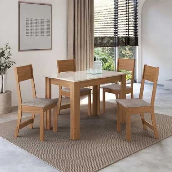 Conjunto Mesa Atlanta 4 Cadeiras Freijo Off White