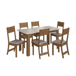 Conjunto Mesa Atlanta 6 Cadeiras Freijo Linho Conjunto Mesa Atlanta 6 Cadeiras Freijo Linho