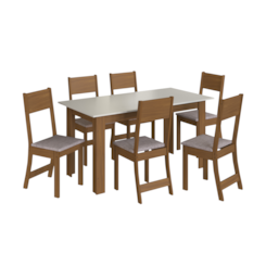 Conjunto Mesa Atlanta 6 Cadeiras Freijo Linho