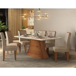 Conjunto Mesa Com 6 Cadeiras Ravena 170X90cm Canto Curvo. Conjunto Mesa Com 6 Cadeiras Ravena 170X90cm Canto Curvo.