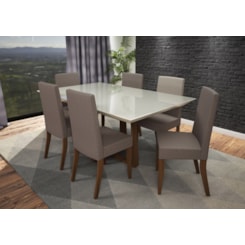 Conjunto Mesa Galles C/6 Cadeiras 160X90 Canela/Off White Conjunto Mesa Galles C/6 Cadeiras 160X90 Canela/Off White