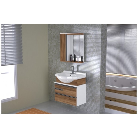 Conjunto Para Banheiro Firenze 63.5Cm Rorato Branco Nogal Sevilha