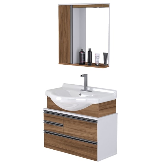 Conjunto Para Banheiro Firenze 83,5 Cm Branco Nogal Sevilha Conjunto Para Banheiro Firenze 83,5 Cm Branco Nogal Sevilha