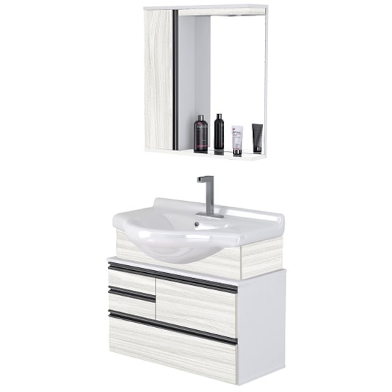 Conjunto Para Banheiro Firenze 83,5 Cm Branco Palissandro A Conjunto Para Banheiro Firenze 83,5 Cm Branco Palissandro A