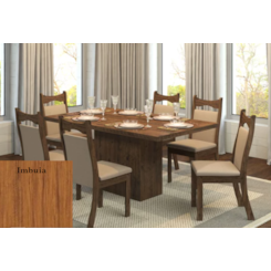 Conjunto Sala Tróia Com 6 Cadeiras Pluma Imbuia Linho/Ameixa Conjunto Sala Tróia Com 6 Cadeiras Pluma Imbuia Linho/Ameixa