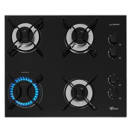 Cooktop 4 Bocas Fit Line Trempe Esmaltada Aramadomesa Fische Preto