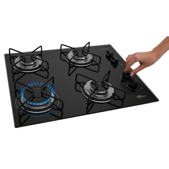 Cooktop 4 Bocas Fit Line Trempe Esmaltada Aramadomesa Fische Preto