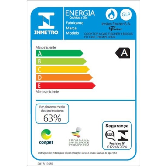 Cooktop 4 Bocas Fit Line Trempe Iron Fischer Preto