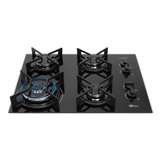 Cooktop 4 Bocas Tripla Chama Fit Line Trempe Iron Fisch Preto