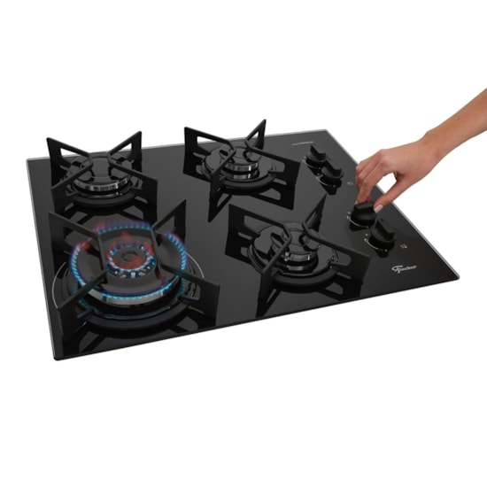 Cooktop 4 Bocas Tripla Chama Fit Line Trempe Iron Fisch Preto