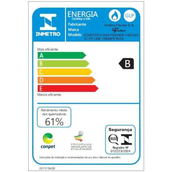 Cooktop 4 Bocas Tripla Chama Fit Line Trempe Iron Fisch Preto