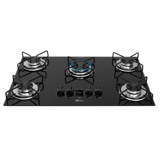 Cooktop 5 Bocas Fit Line Trempe Esmaltada Aramadomesa Fische Preto