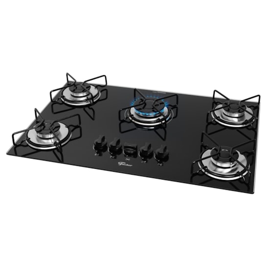 Cooktop 5 Bocas Fit Line Trempe Esmaltada Aramadomesa Fische Preto
