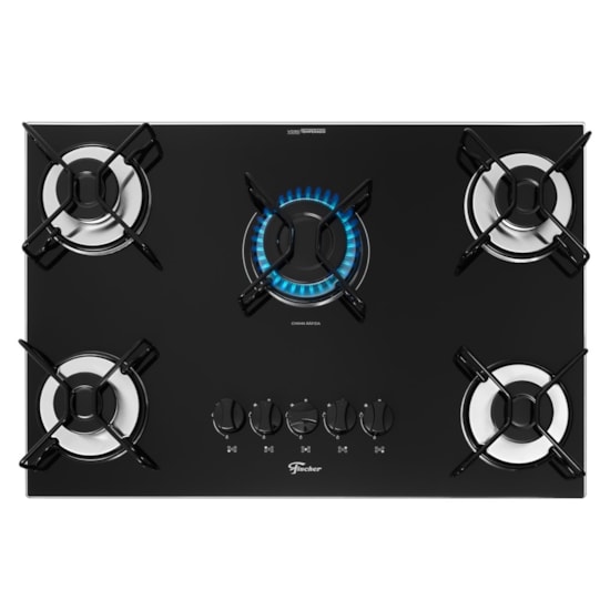 Cooktop 5 Bocas Fit Line Trempe Esmaltada Aramadomesa Fische Preto