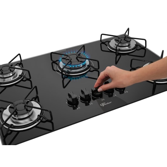 Cooktop 5 Bocas Fit Line Trempe Esmaltada Aramadomesa Fische Preto