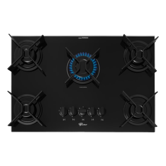 Cooktop 5 Bocas Fit Line Trempe Iron Fischer Preto