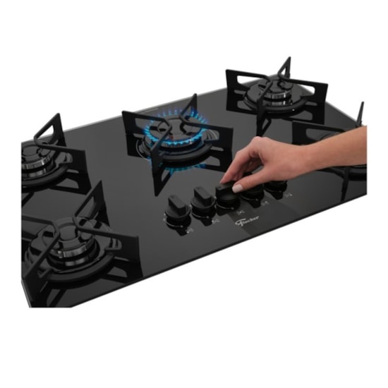 Cooktop 5 Bocas Fit Line Trempe Iron Fischer Preto