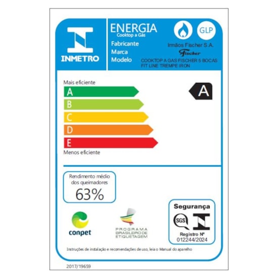 Cooktop 5 Bocas Fit Line Trempe Iron Fischer Preto