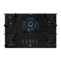Cooktop 5 Bocas Tripla Chama Fit Line Trempe Iron Fischer Preto