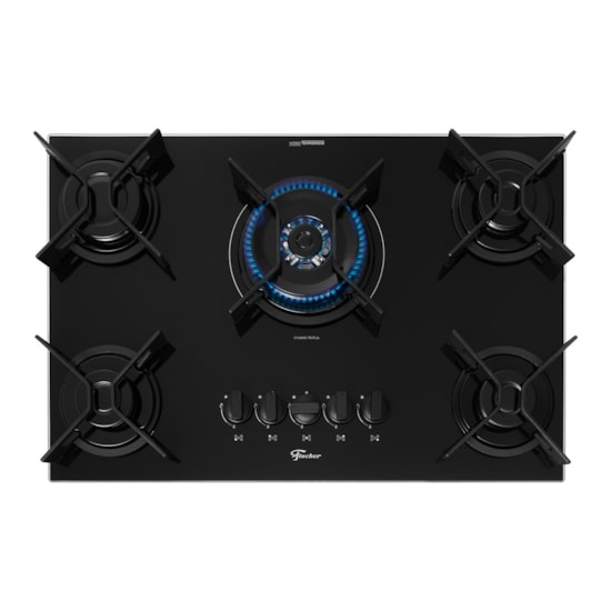 Cooktop 5 Bocas Tripla Chama Fit Line Trempe Iron Fischer Preto