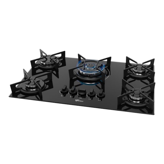 Cooktop 5 Bocas Tripla Chama Fit Line Trempe Iron Fischer Preto