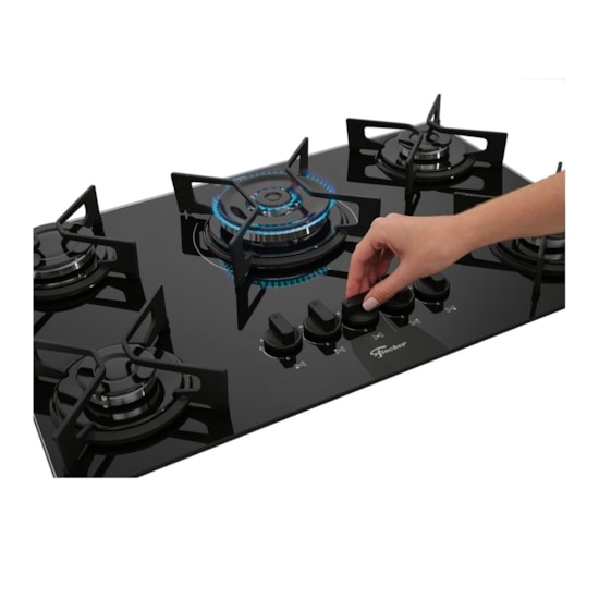 Cooktop 5 Bocas Tripla Chama Fit Line Trempe Iron Fischer Preto