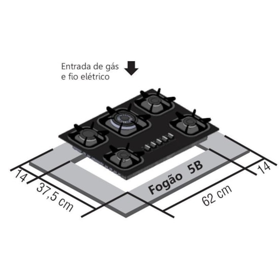Cooktop 5 Bocas Tripla Chama Mueller Preto Cooktop 5 Bocas Tripla Chama Mueller Preto
