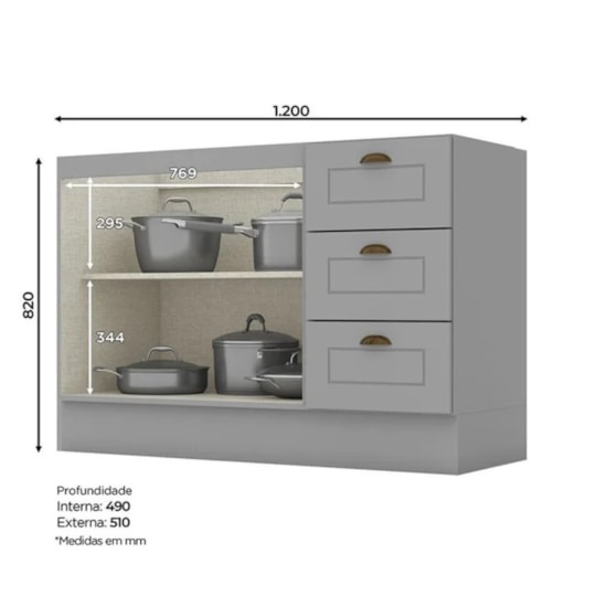 Cozinha Americana 6 Peças Cinza