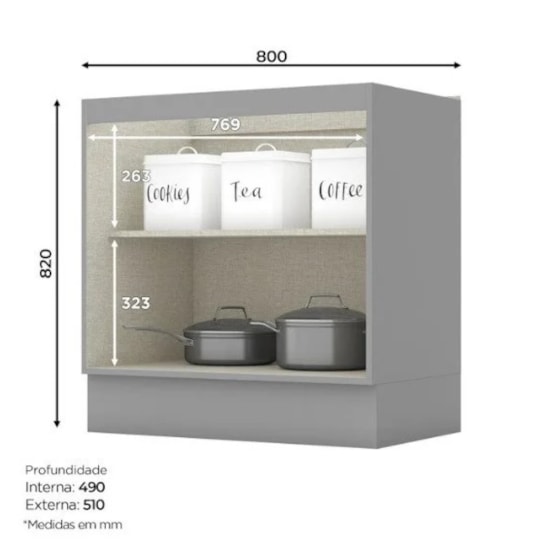 Cozinha Americana 6 Peças Cinza