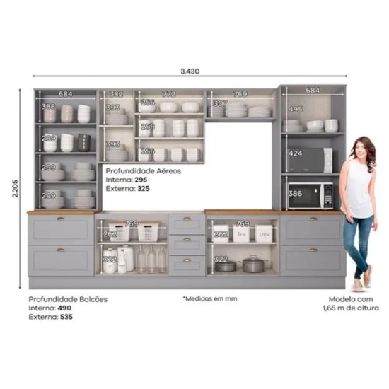 Cozinha Americana 6 Peças Cinza