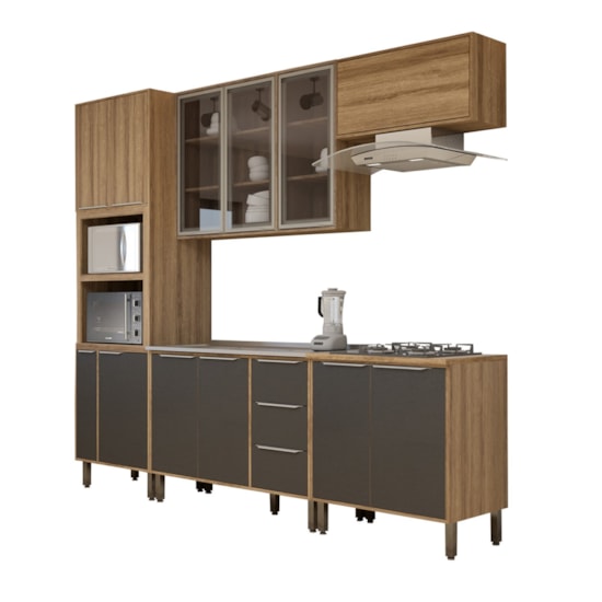 Cozinha Camille 5 Peças Aéreo Com Vidro Amêndoa Preto Fosco Cozinha Camille 5 Peças Aéreo Com Vidro Amêndoa Preto Fosco