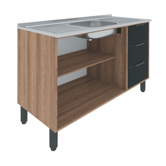 Cozinha Camille 5 Peças Aéreo Com Vidro Amêndoa Preto Fosco Cozinha Camille 5 Peças Aéreo Com Vidro Amêndoa Preto Fosco