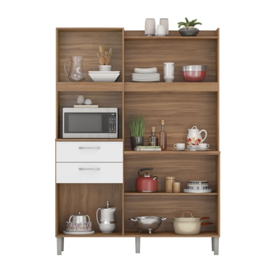 Cozinha Compacta Kit Harmonia 6 Portas 2 Gavetas Demóbile Amendoa Branco