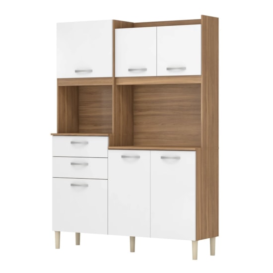 Cozinha Compacta Kit Harmonia 6 Portas 2 Gavetas Demóbile Amendoa Branco