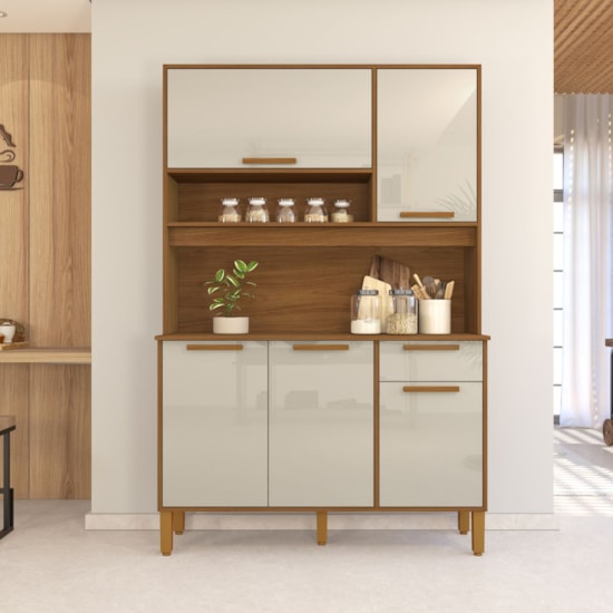 Cozinha Compacta Kit Sintra 1,20 Metros Indekes Freijó Off White