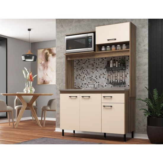 Cozinha Compacta P/Pia Yasmim Móveis Sul Amendoa Off White