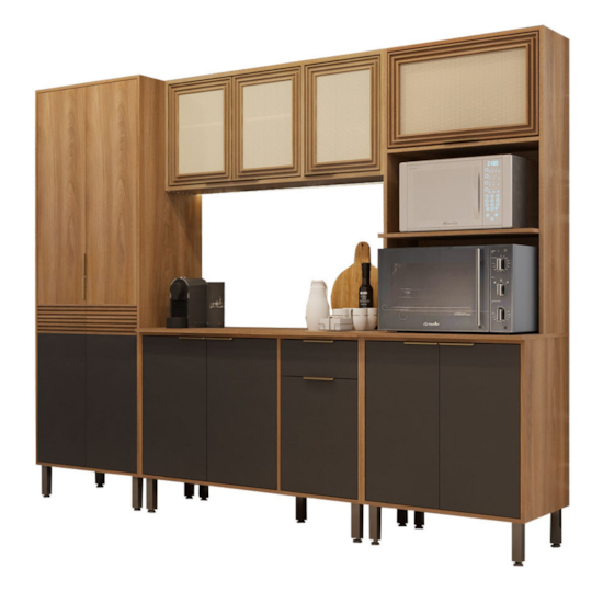 Cozinha Thalita 4 Peças Aereo Com Tela Nogal Preto Cozinha Thalita 4 Peças Aereo Com Tela Nogal Preto