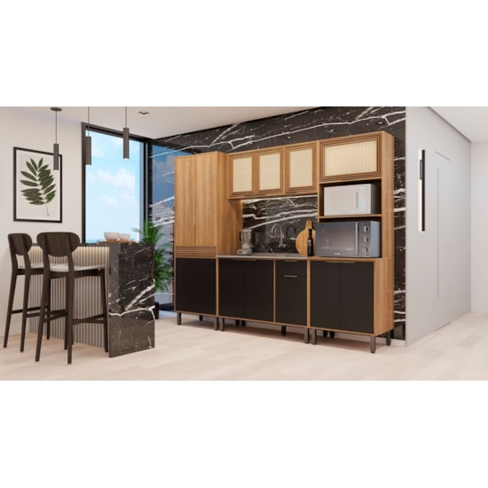 Cozinha Thalita 4 Peças Aereo Com Tela Nogal Preto Cozinha Thalita 4 Peças Aereo Com Tela Nogal Preto