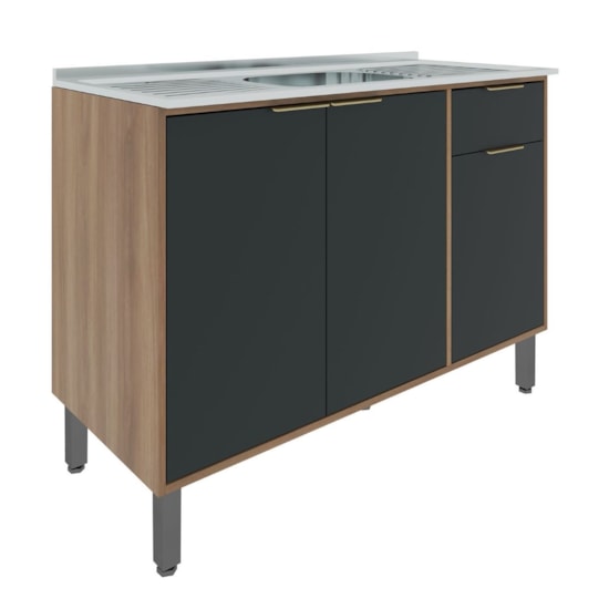 Cozinha Thalita 4 Peças Aereo Com Tela Nogal Preto Cozinha Thalita 4 Peças Aereo Com Tela Nogal Preto