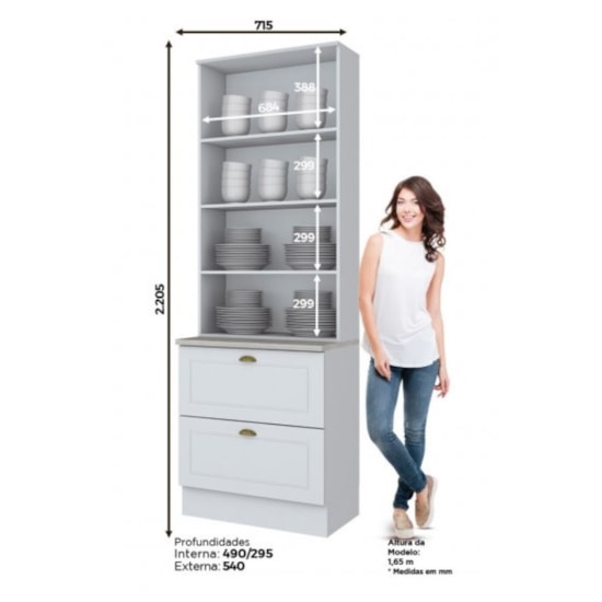 Cristaleira 2 Porta 2 Gavetas Com Vidro Americana Henn Branco