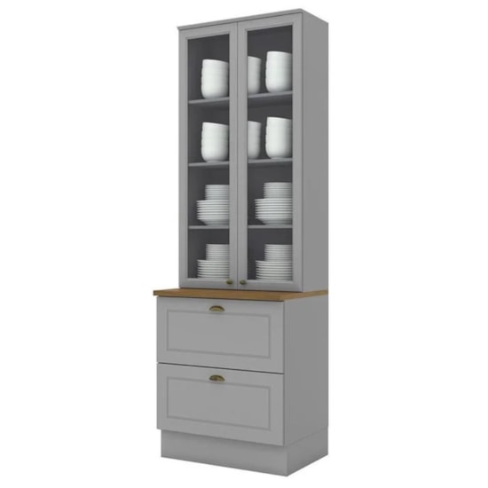 Cristaleira 2 Porta 2 Gavetas Com Vidro Americana Henn Cinza